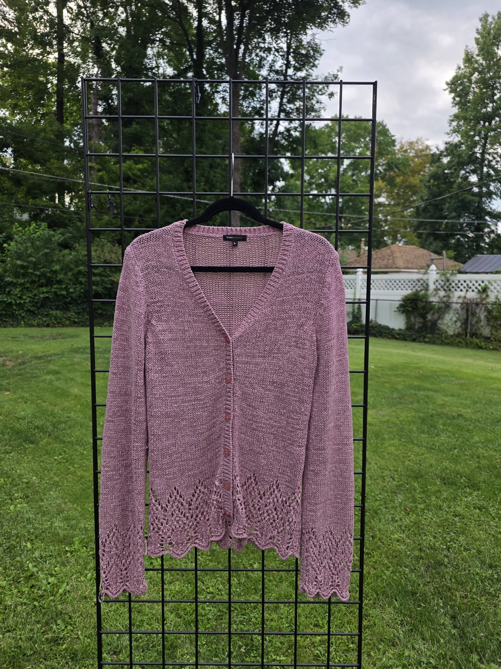 BCBG Maxazria  V-Neck Openwork Hem Cardigan